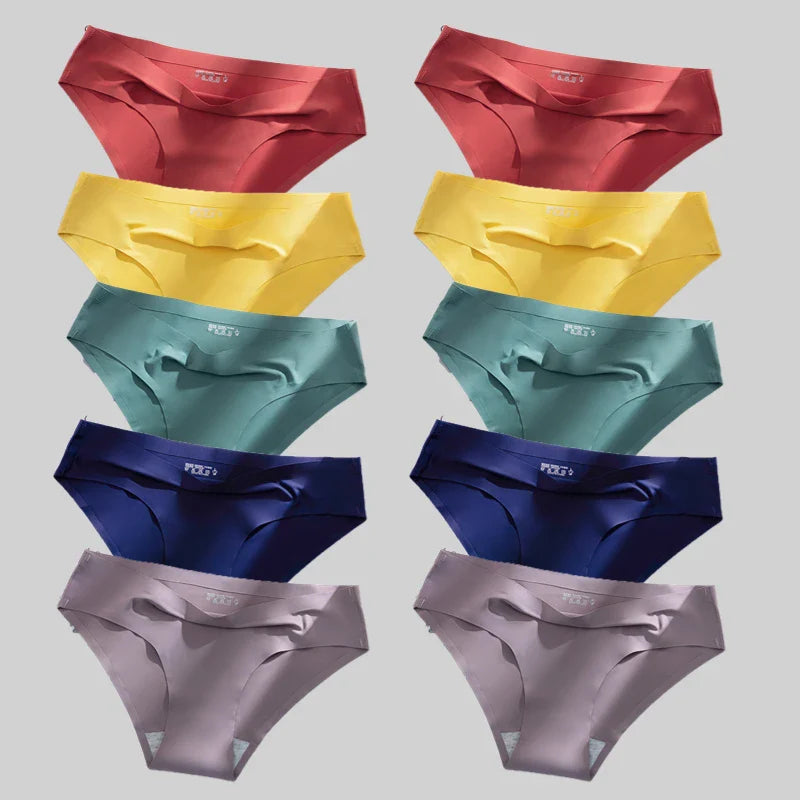 Giczi 10PCS/Set Seamless Women's Panties Solid Color Silk Satin Underwear Breathable Comfortable Briefs Sexy Lingerie Cozy Panty