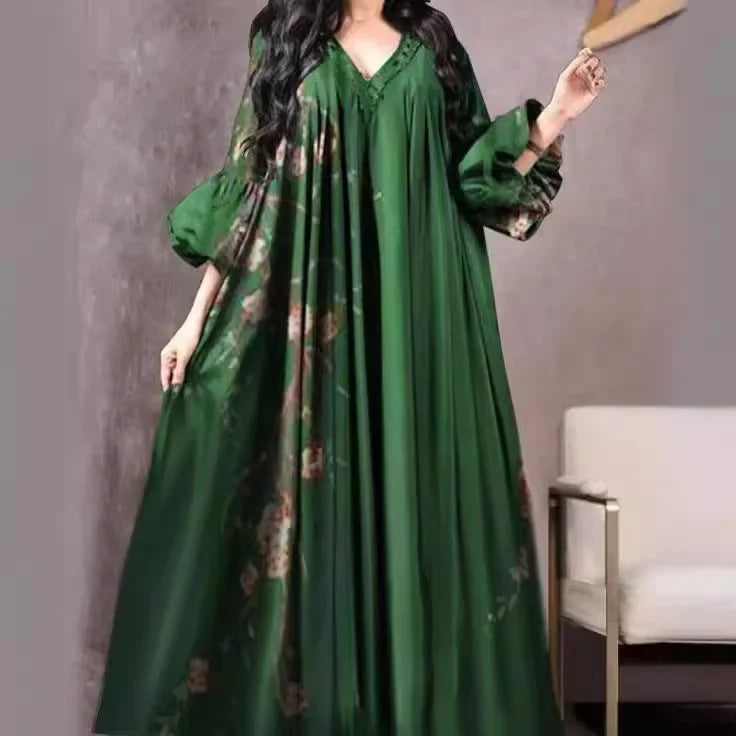 New Cross-Border Women's Clothing Amazon Digital Printing Loose-Fit Dress Middle East Long Kaftan In-Stock