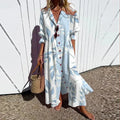 New Women's V-neck Single Breasted Shirt Dress Casual Loose Bohemian Long Dress 2025 Retro Pattern Printed Loose Vacation Dress