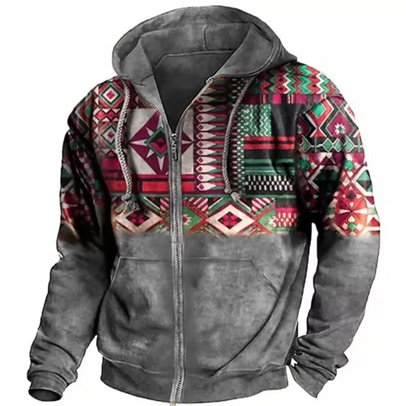 Men's Vintage Y2K Zipper Golf Hoodie 3D Jersey Sweatshirt Ethnic Pullover Fashion Jacket Long Sleeve Casual Clothing