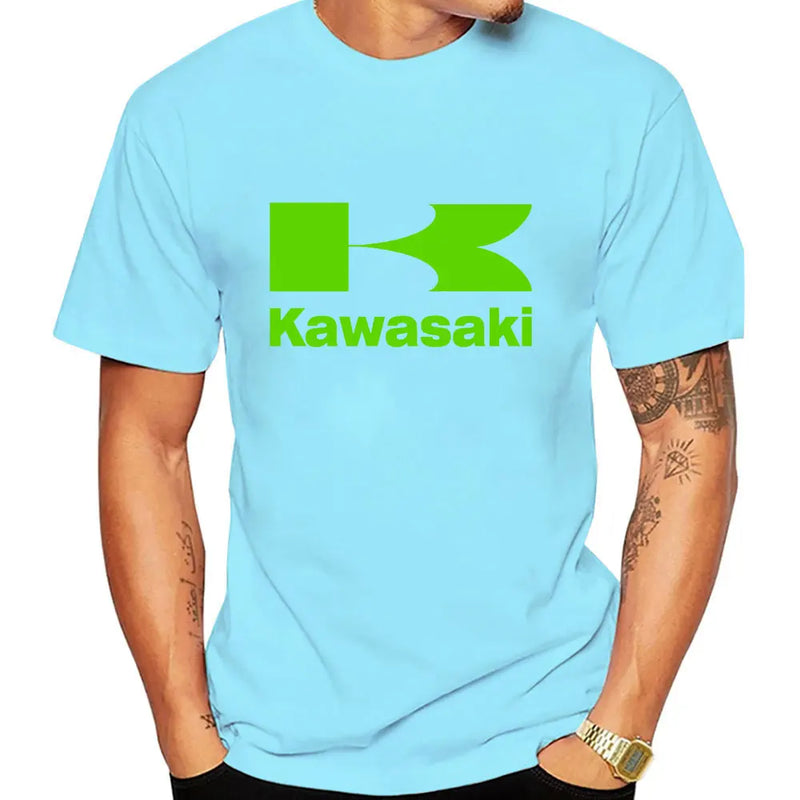 Kawasaki Logo Motorcycle Men Summer T-shirt 100% Cotton Women Tee Shirts 2024 New Fashion Short Sleeve Sport Male Clothing Tops