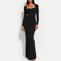 Mia Muse Women's Dresses Winter Simple Elegant Plain Long Sleeve Sweetheart Neck Long Wrap Party Dresses