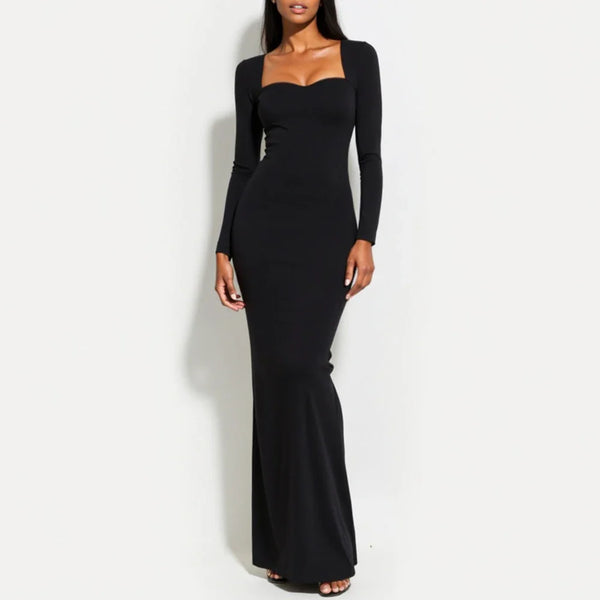 Mia Muse Women's Dresses Winter Simple Elegant Plain Long Sleeve Sweetheart Neck Long Wrap Party Dresses