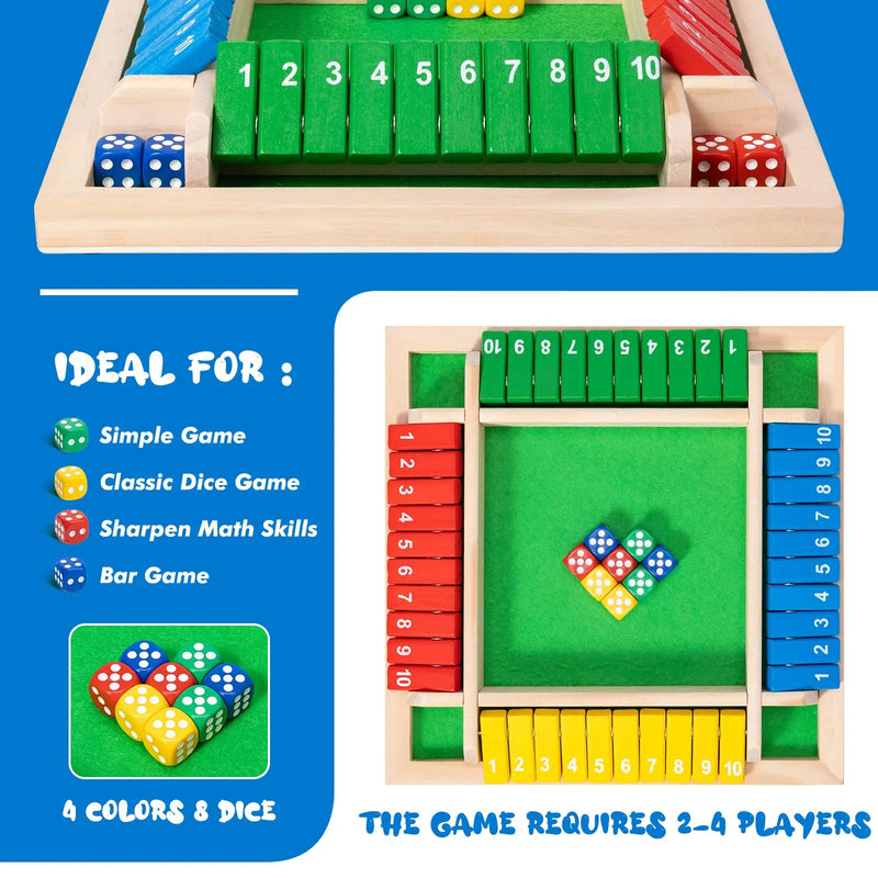 4-Player Wooden Dice Game - A Traditional Math Decision-Making Game Perfect for Parties and Family Interaction