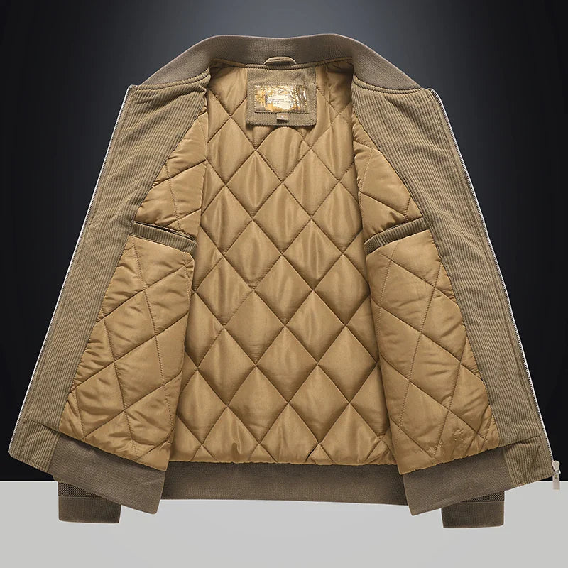 Men's Fashion Casual Warm Corduroy Outwear Men's Thick Cotton Jacket Coat Large Size New Autumn Winter Stand Collar Slim Jacket