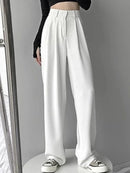 Women Suit Pant Korean Elastic High Waist Straight Pants Casual Loose Solid Simple Wide Leg Trousers Commuting Autumn Winter
