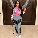 Letter Print Color Patchwork Woolen Varsity Jacket Women Long Sleeve Single Breasted Short Baseball Coat Casual Sporty Outwear
