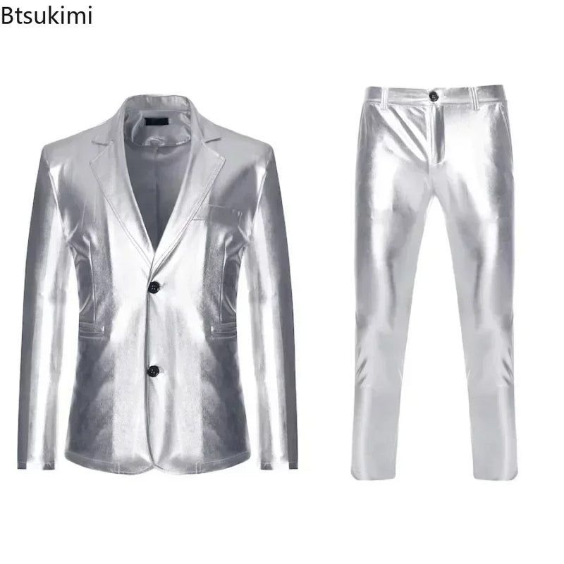 Men's Suit Sets Chic Shiny Gold 2 Pieces Suits Blazer+Pants Sets Stage Perform Clothes Party Nightclub Dancer Costume Sets Men