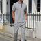 2025 new men's summer trend two-piece waffle collar short sleeve pants Business casual loose short sleeve + pants suit