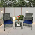 3-piece Outdoor Small Bar Set, Terrace Furniture Chairs, Black Wicker Porch Furniture with Glass Coffee Table