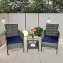 3-piece Outdoor Small Bar Set, Terrace Furniture Chairs, Black Wicker Porch Furniture with Glass Coffee Table