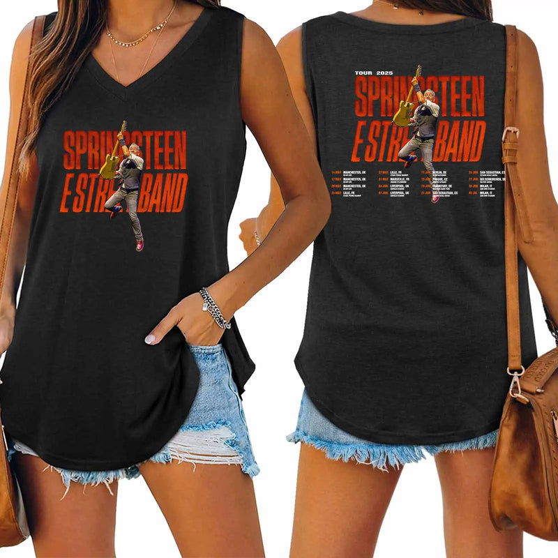 Bruce Springsteen and E Street 2025 Tour Tank V-neck Female Vest Loose Oversized Women No Sleeves Top