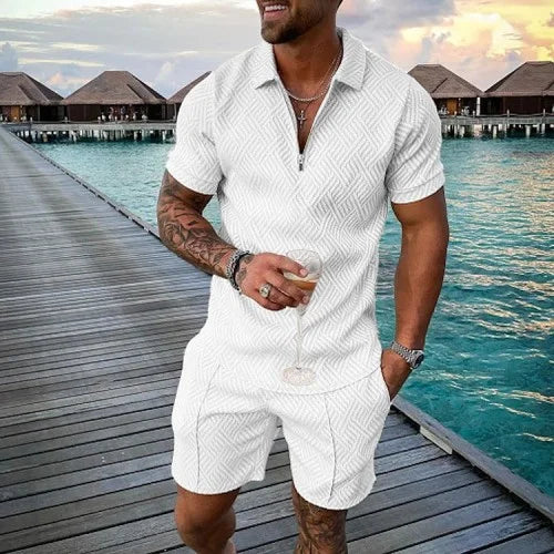 Fashion Summer Men's Tracksuit Short Sleeve Polo Shirt Set Coconut Tree 3D Print Clothing 2 Pieces Casual Suit Streetwear Outfit
