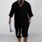 Summer New Men's Sports Suit Men's V-neck Top Loose Two-piece Set Men's Casual Trend Street Retro Suit