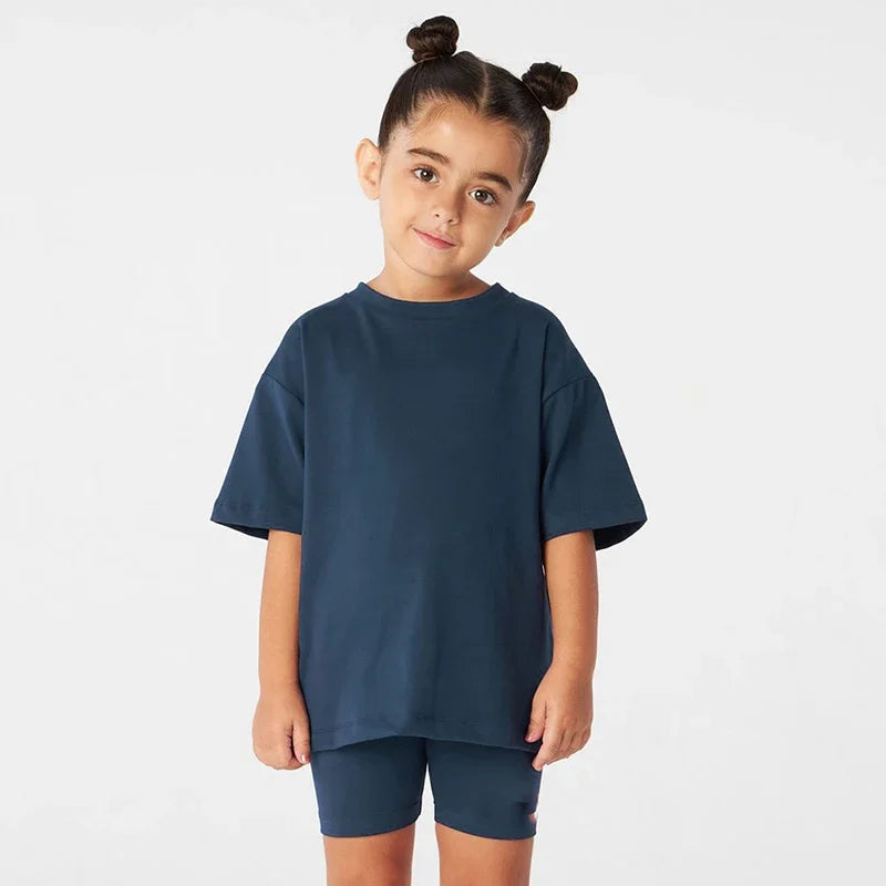 2024 Teenage Girls Summer Sport Outfits Solid Cotton Breathable Kids Clothes Children Korean Lounge Tracksuit Kids Sport Suit