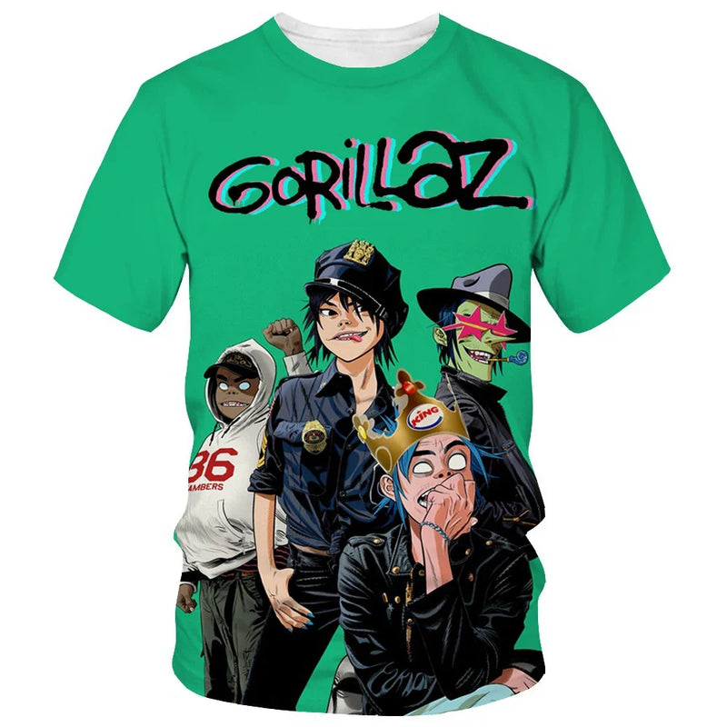 New fashion cartoon Gorillaz 3D printed T-shirt men's and women's casual hip-hop short-sleeved Harajuku style street T-shirt top