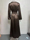 Fashionable new round neck long sleeved lace up solid color elegant waist cinching dress