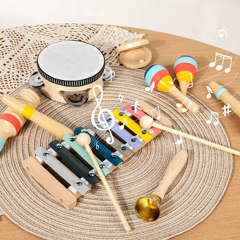 Toddlers Montessori Musical Instruments Set Wooden Percussion Instruments Toys Kids Preschool Educational Birthday Gifts