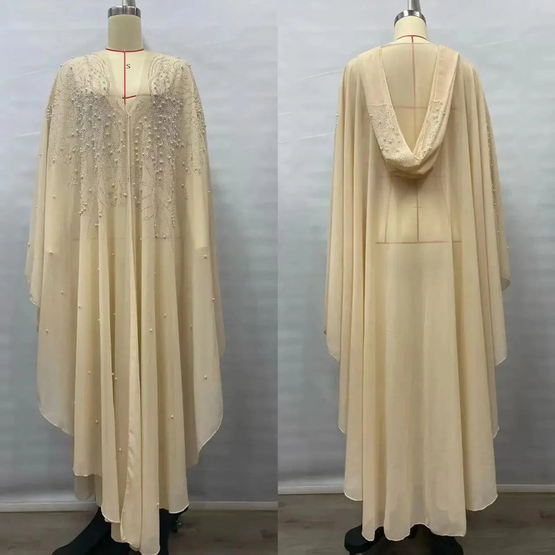 Middle East Africa Hot Sale Muslim Long Robe Shoulder Cover Hooded Cloak Batwing Sleeve Glittering Rhinestone Women's Dress