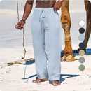 Men's Beach Solid Color Pants Joggers Streetwear Cotton Linen Sweatpants Casual Pants Hawaiian Vacation Loose Summer Long S-4XL