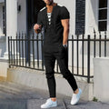The new 2025 AliExpress Men's casual solid color Waffle rope short-sleeved summer casual pants suit