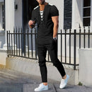 The new 2025 AliExpress Men's casual solid color Waffle rope short-sleeved summer casual pants suit