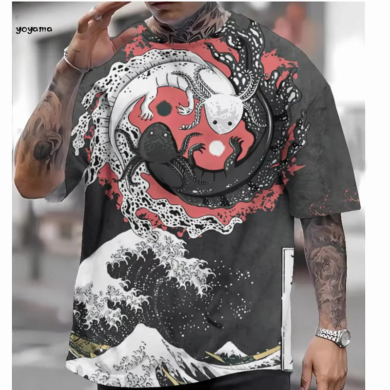 Japanese Style Men's Short-Sleeved T-Shirt Shirt Ukiyo-E Printed 3D T-Shirt Casual Tops Oversized Summer Men's Fashion Clothing