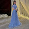Customized Sparkling Baby Blue Evening Dresses Middle East 2024 Prom Party Gown Short Sleeves Feathers Wedding Guest Gown Sequin