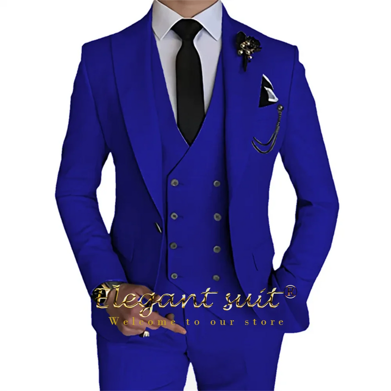 Men's Khaki Formal 3 Piece Groomsmen Wedding Elegant Tuxedo Suit with Fitted Lapel (blazer + vest + pants)