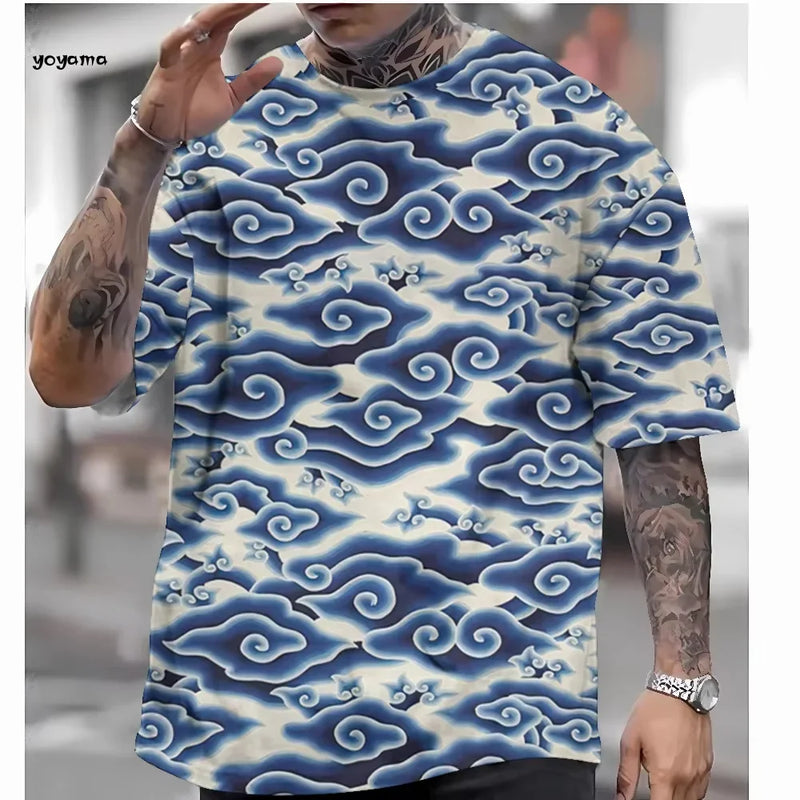 Japanese Style Men's Short-Sleeved T-Shirt Shirt Ukiyo-E Printed 3D T-Shirt Casual Tops Oversized Summer Men's Fashion Clothing
