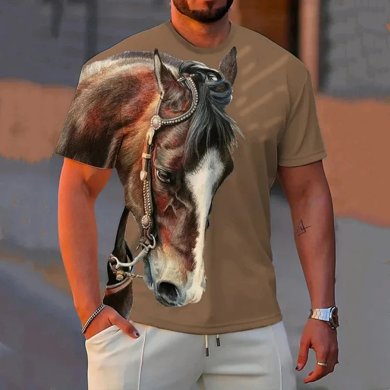 Fashion 3D Horse Print Men's T-Shirt Quick Dry Short Sleeve Tees Summer Casual Man Clothing Tops Loose Oversized T-Shirt for Men