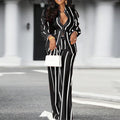 Plus Size 5XL VONDA Women Pants Sets 2024 Matching Sets Vintage Striped Shirt Trouser Casual Two-Piece Sets Office Lady Suits