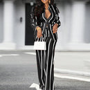 Plus Size 5XL VONDA Women Pants Sets 2024 Matching Sets Vintage Striped Shirt Trouser Casual Two-Piece Sets Office Lady Suits