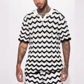 2025 Men's Summer Casual Suit Trend Streetwear Contrast Color Design Knitted Polo Shirt Sport Shorts Men Holiday Two-piece Sets