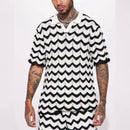 2025 Men's Summer Casual Suit Trend Streetwear Contrast Color Design Knitted Polo Shirt Sport Shorts Men Holiday Two-piece Sets