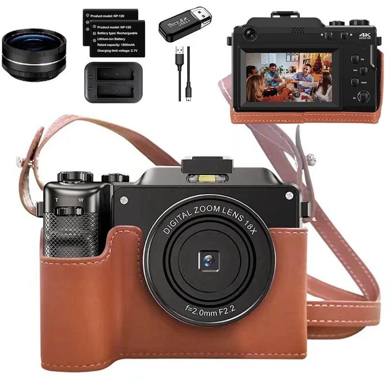56MP Digital Camera Front Rear Dual Lens Selfie 4K Photography Camcorder Auto Focus 16X Youtube Livestream WIFI Webcam DIY Frame