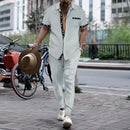 Summer new men's short-sleeved long pants suit 2025 sport and casual men's style for teenagers two-piece set