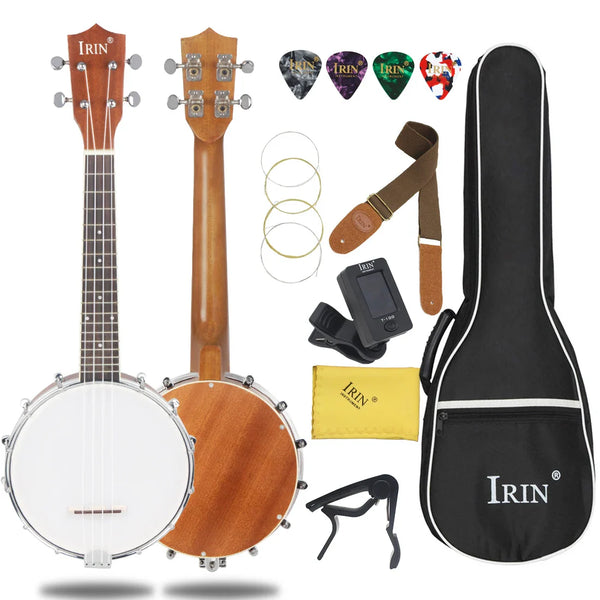 IRIN 4 Strings Banjo Professional Maple Neck Rosewood Fingerboard Banjo with Tuner Strap Cleaning Cloth Bag Picks Accessories