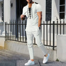 The new 2025 AliExpress Men's casual solid color Waffle rope short-sleeved summer casual pants suit