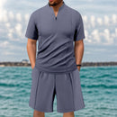 Men's New Waffle Summer Suit 2025 Casual T-shirt + Shorts Suit Men's Tracksuit Solid Color Tracksuit Loose Suit Clothes for Men
