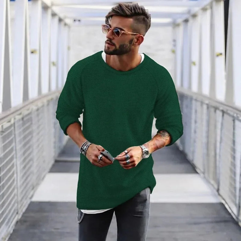 2023 Spring Men's Casual Solid Color Fashion Knitted Shirt O Neck Long Sleeve Knit Pullover Loose Soft Sweater Coats Men Tops