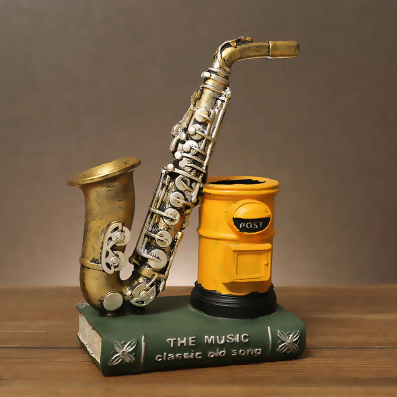 New saxophone resin handicraft pen holder ornaments, Violin storage pen holder,Office and home decoration pen holder， Pen holder
