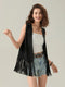 Women s Tassel Sleeveless Vest Rivet Open Front Sleeveless Long Jacket Hippie Streetwear