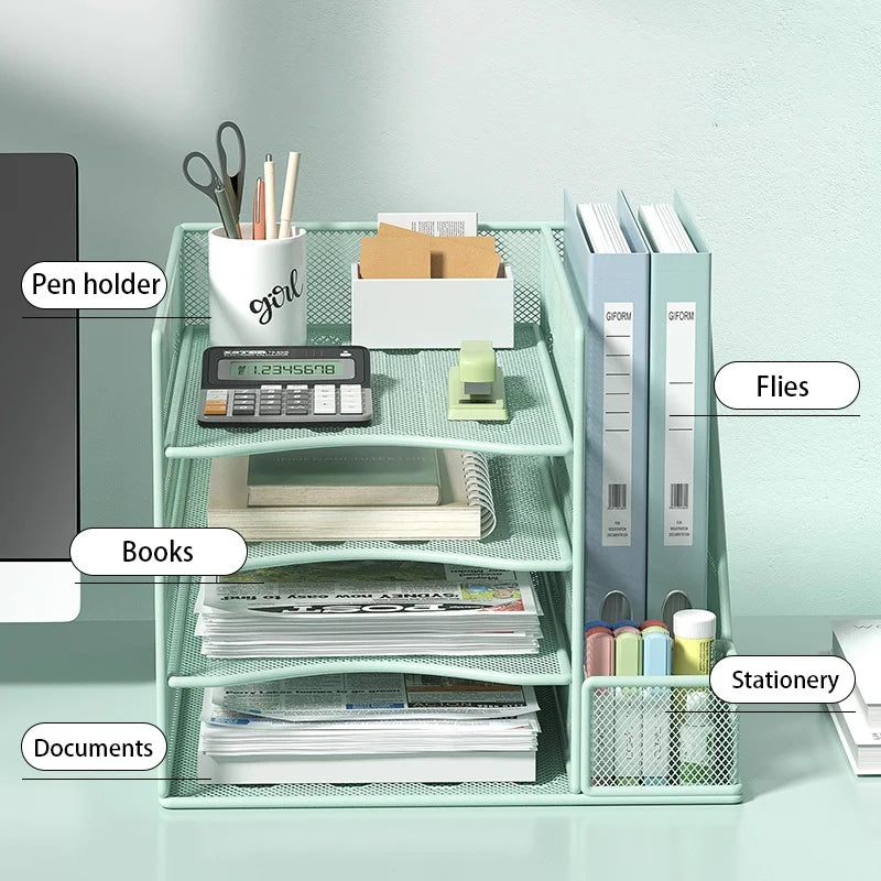 Office desktop file rack metal bookstand Multi-function integrated storage rack Office supplies folder storage box Multi-layer