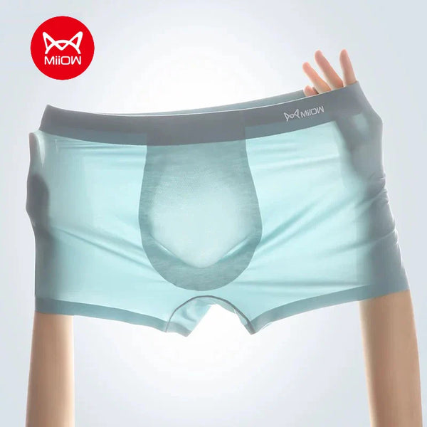 MiiOW 3Pcs Big Pouch Sexy Men Underwear Ultra Thin Seamless Ice Silk Men's Panties Antibacterial Breathable Man Boxer Underpants