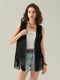 Women s Tassel Sleeveless Vest Rivet Open Front Sleeveless Long Jacket Hippie Streetwear