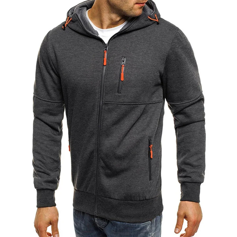 Solid Color Men Hooded Jacket Casual Long Sleeve Hoodie Zipper Gym Sports Hoodie Fashion
