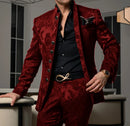 Patterned Black Men's Suit 2-piece Jacket Pants Wedding Groom Tuxedo Stand Collar Blazer Classic Jacquard Outfit
