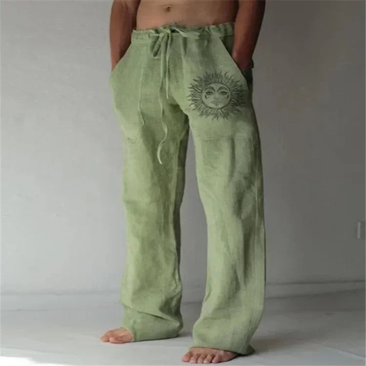 2025 Men's Cotton Linen Pants Oversized Jogger Sweatpants Casual Flower Print Plus Size Loose Wide Leg Pants Men Casual Trousers