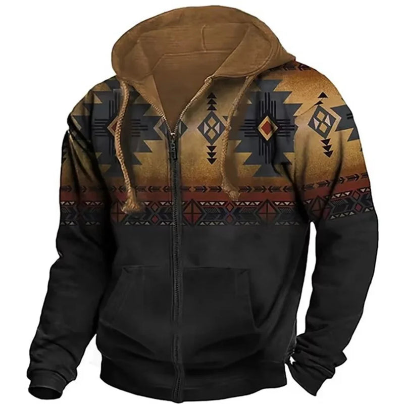 Men's Vintage Y2K Zipper Golf Hoodie 3D Jersey Sweatshirt Ethnic Pullover Fashion Jacket Long Sleeve Casual Clothing